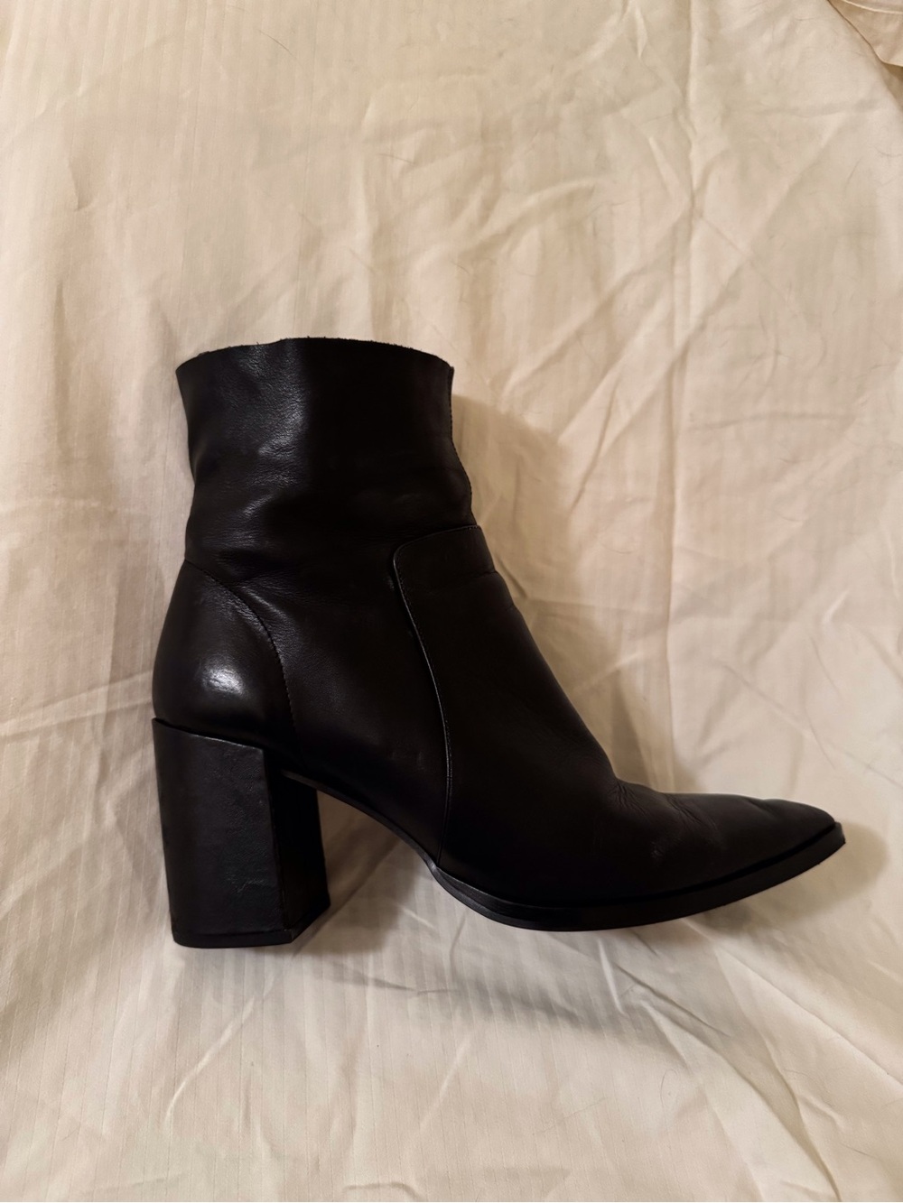 Tony Bianco Black Leather Block Heel Ankle Boots